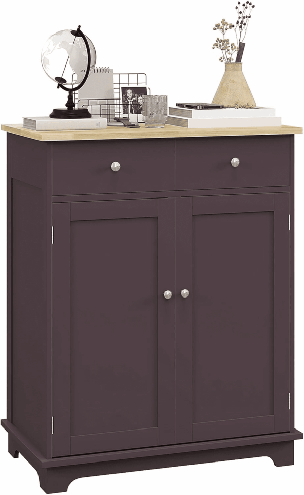 Sideboard with Solid Wood Countertop, Modern Kitchen Storage Cabinet, Coffee Bar Cabinet with 2 Drawers, Doors and Adjustable Shelf, Coffee