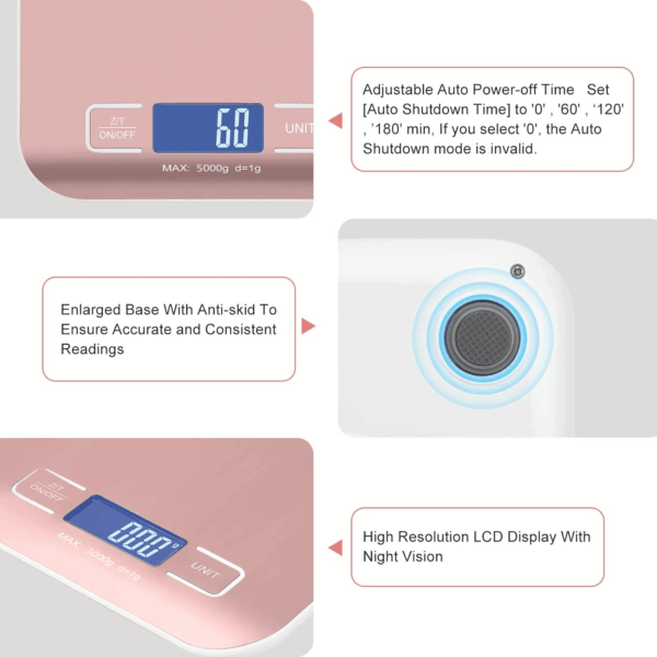 Digital Shipping Scale,Stainless Steel Panel, Accurate 5Kg/1G Portable Postal Scale for Packages, Small Business,Kitchen, Food, Handmade, Liquids, and Boutique (Rose Gold) - Image 3