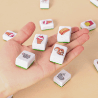 2 Players Mahjong Block Set, Mahjong Tile Game with 50 Premium Green Tiles(30Mm) Animal and Food Pattern, Portable Mahjongg Set with a Carry Bag - Image 6