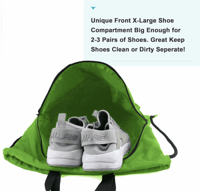 Drawstring Backpack Bag with Shoe Compartment, X-Large Black Gym Sports String Cinch Backpack - Image 3