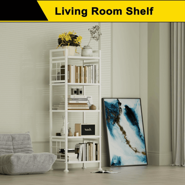 5-Wire Standing Storage Shelves, Metal Shelving Unit Pantry Rack for Laundry Kitchen Bathroom Organizer(White) - Image 4