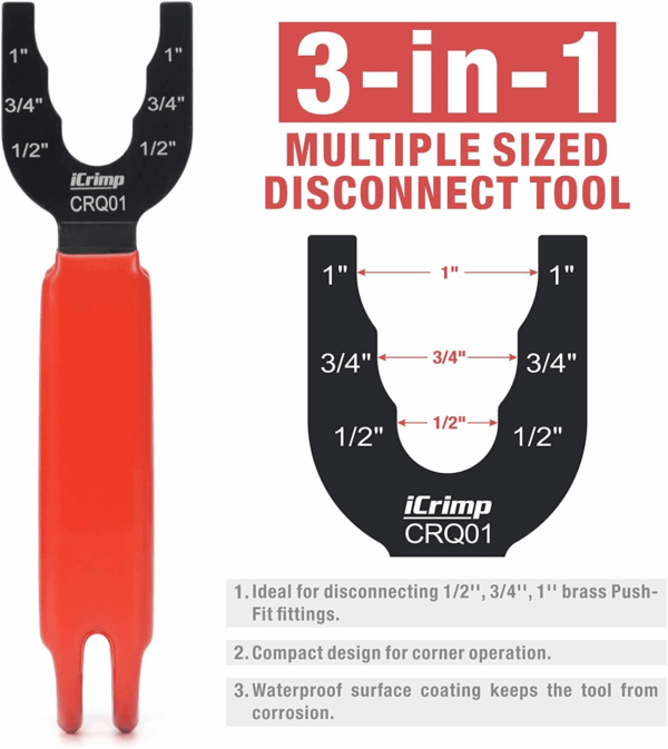 Icrimp CRQ01 Disconnect Tong Sized 1/2 Inch, 3/4 Inch, 1 Inch, Removal Tool Used for Demount Brass Push Fit, Push-To-Connect Fittings - Image 2