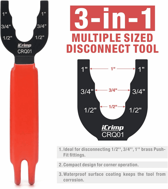 Icrimp CRQ01 Disconnect Tong Sized 1/2 Inch, 3/4 Inch, 1 Inch, Removal Tool Used for Demount Brass Push Fit, Push-To-Connect Fittings - Image 2