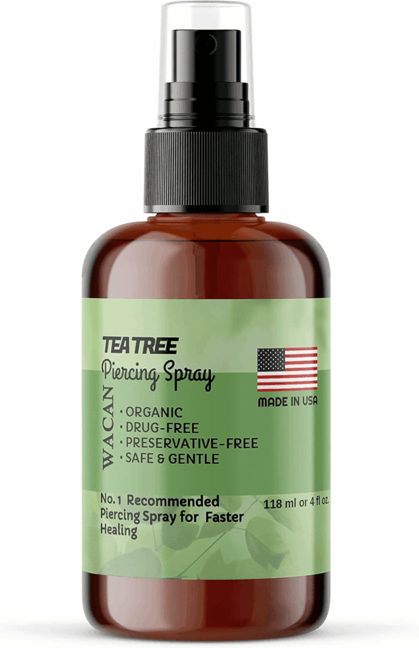 Fast-Healing Tea Tree Piercing Spray Solution Organic Essential Oil with Natural Sea Salts and Vitamins Solution Aftercare (4 OZ, Personal Size)
