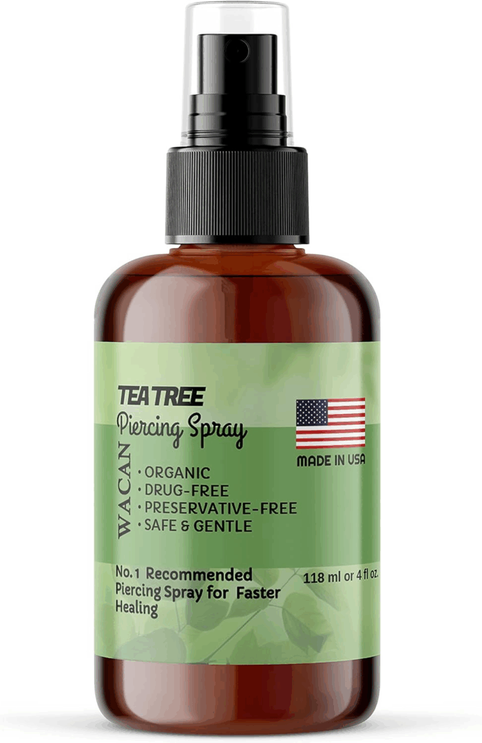 Fast-Healing Tea Tree Piercing Spray Solution Organic Essential Oil with Natural Sea Salts and Vitamins Solution Aftercare (4 OZ, Personal Size)