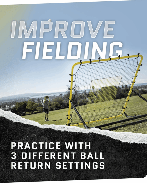 Fielding Trainer - Baseball & Softball Pitch-Back Rebound Net - Ground, Line Drive & Fly Ball Return Settings - 4 X 4.5-Foot Steel Frame, UV & Weather Resistant Bungee Net, Easy-Fold Design - Image 2