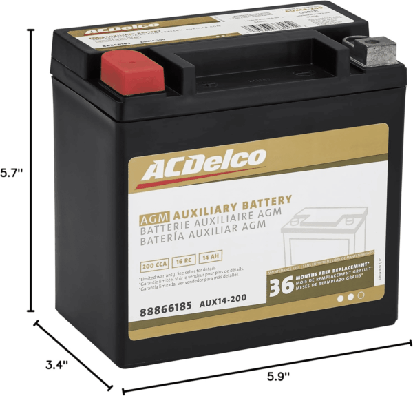 Gold AUX14-200 (88866185) 36 Month Warranty Auxiliary AGM 200 CCA Battery - Image 6