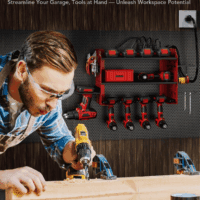HOEMASY Power Tool Organizer Wall Mount, 3-Tier with 4 Outlet Charging Station | 100Lbs Load Heavy Duty Garage Storage Rack for Drills, Batteries, Tools | Gift for Men, Dad, Workshop & Pegboard Red - Image 8