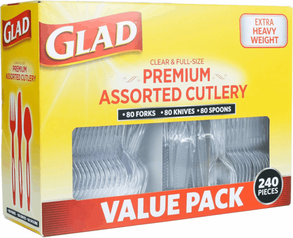 Disposable Cutlery Set - Clear Heavy Duty Plastic Forks, Knives, and Spoons - 240 Piece Plasticware for Parties - Durable, Sturdy Recyclable Utensils - Great for July 4Th, Thanksgiving, Christmas