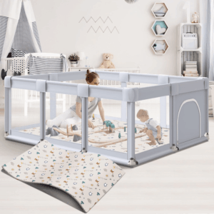 Baby Playpen 74X50 in Playpen for Babies and Toddlers, Large Play Yards for Indoor & Outdoor with Zipper Gates, Breathable Mesh with Mat
