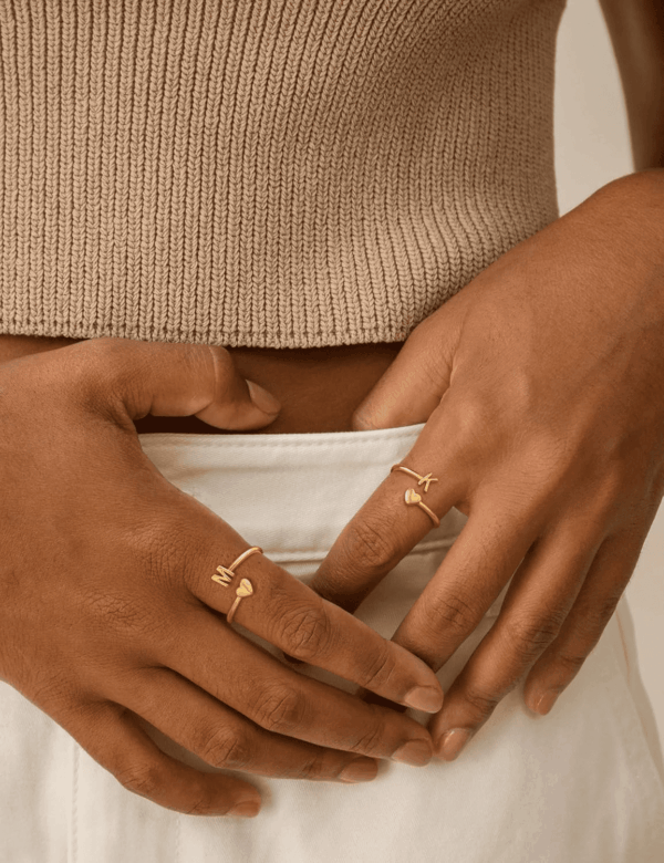 Gold Initial Rings for Women Non Tarnish 18K Gold Plated Heart Initial Stackable Rings Adjustable Pinky Rings for Women Cute Dainty Alphabet Capital Letter Rings Jewerly Gift - Image 4