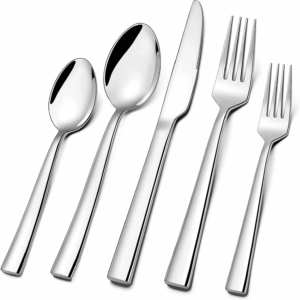 Silverware Set for 2,  10-Piece Stainless Steel Flatware Cutlery Set, Square Edge Kitchen Utensil Include Knives/Forks/Spoons, Tableware for Home/Hotel, Mirror Polished Dishwasher Safe