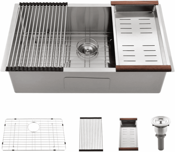 26X18 Stainless Steel Undermount Sink - 18 Gauge Deep Single Bowl with Colander