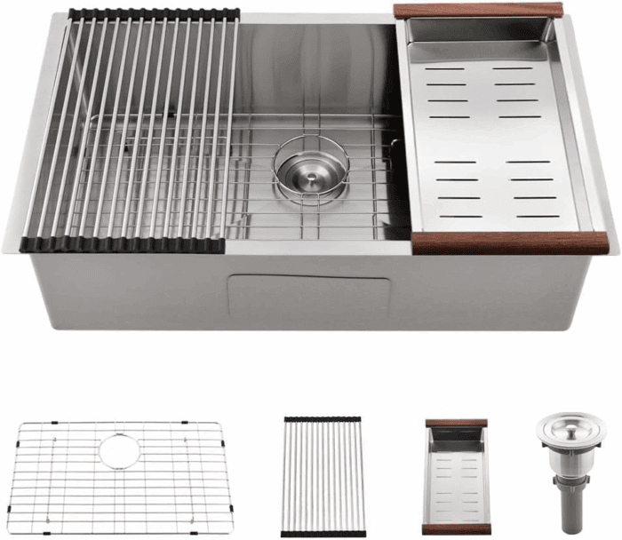 26X18 Stainless Steel Undermount Sink - 18 Gauge Deep Single Bowl with Colander