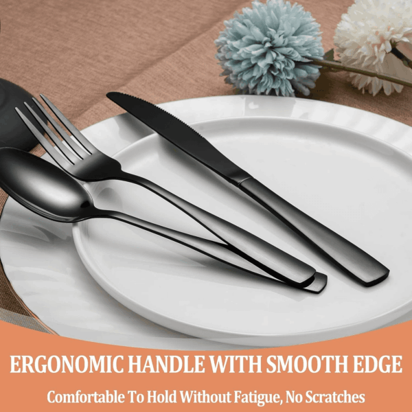 20 Pcs Black Silverware Set, Food-Grade Stainless Steel Flatware Set for 4, Square Cutlery Set, Mirror Polished Tableware Eating Utensils Set for Kitchen, Include Knife Fork Spoon Set,Dishwasher Safe - Image 5