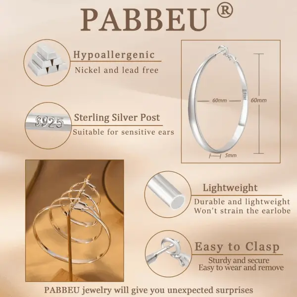 Sterling Silver Hoop Earrings for Women - Large Hypoallergenic Thin Oversize Big Hoops - S925 Hypoallergenic - Image 2