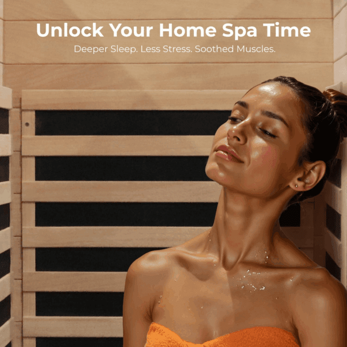Sauna Home Sauna with Bluetooth & Reading Lighting,1 Person Infrared Sauna Spa Room with Foot Temperature Control,980W - Image 2