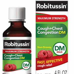 Adult Maximum Strength Cough + Chest Congestion DM Max (4 Fl. Oz. Bottle), Cough Suppressant & Expectorant, Raspberry Flavor