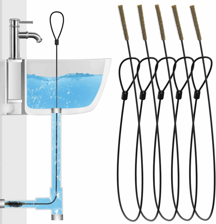 30 Inches Sink Snake Drain Clog Remover, Upgraded Anti-Break Metal Plumbing Snake with Nylon Layer, Drain Hair Remover for Shower Drain, Bathroom Clogs, Kitchen Sink Drain Cleaning(5 Pcs)