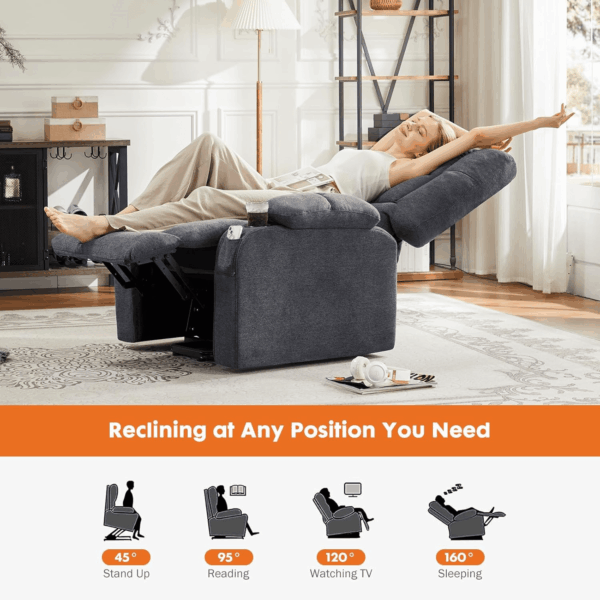 Recliner Chair with Vibrating Massage and Heating, Home Theater Seating with Lumbar Support, Adjustable Electric Power Lift Chairs with Cup Holders Remote Control for Living Room, Grey - Image 2