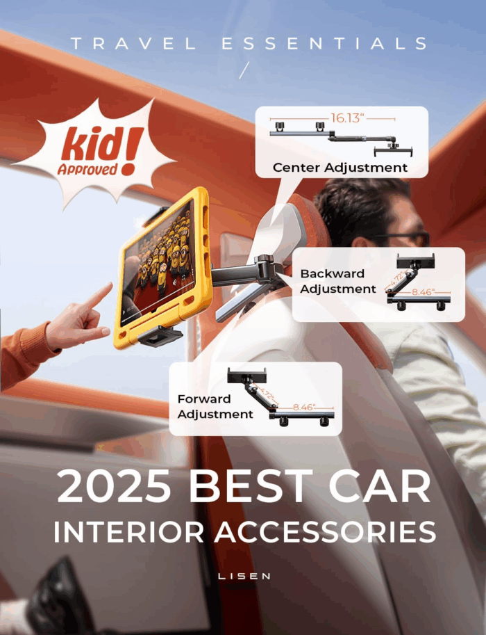 3 in 1 for Ipad Holder for Car Accessories for Women Interior Road Trip Essentials Backseat Car Organizer Car Tv for Back Seat Headrest Tablet Holder Ipad Car Mount Kids Fire Tablet 4.7-11" - Image 2