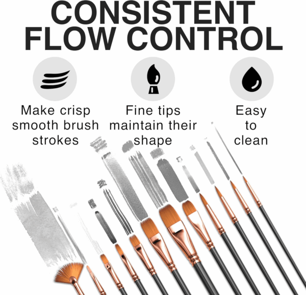 Professional Artist Paint Brush Set of 12 - Painting Brushes Kit for Kids, Adults Fabulous for Canvas, Watercolor & Fabric - for Beginners and Professionals - Great for Water, Oil or Acrylic Painting - Image 2