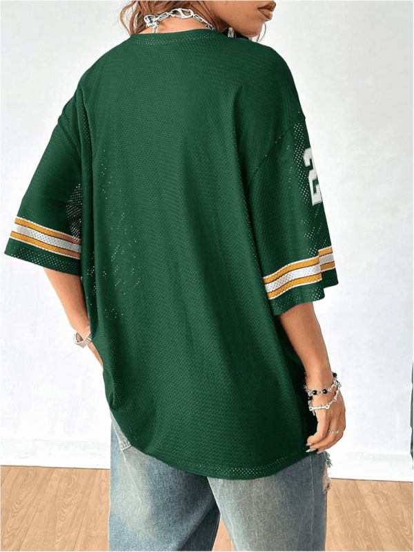 Jersey Shirts for Women Oversized T-Shirt Jersey Top Graphic V Neck T-Shirts for Teen Girls Casual Football Tee Tops Green Letter Medium - Image 2