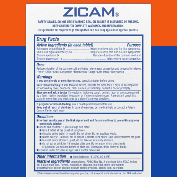 Cold & Flu-Like Symptoms with Echinacea and Sambucus, Homeopathic, Zinc, Cooling Peppermint Flavor, Helps with Cold Symptoms, 20 Tablets - Image 5