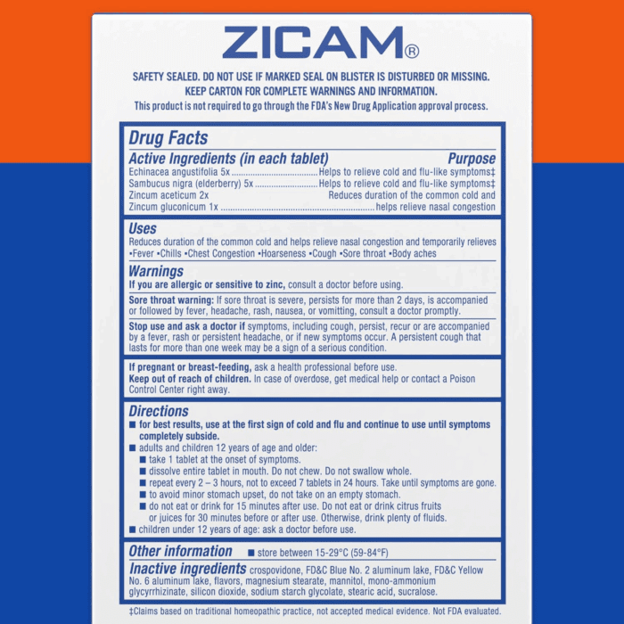 Cold & Flu-Like Symptoms with Echinacea and Sambucus, Homeopathic, Zinc, Cooling Peppermint Flavor, Helps with Cold Symptoms, 20 Tablets - Image 5