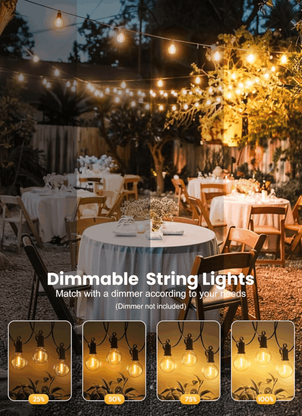Outdoor String Lights - Connectable Dimmable LED Patio String Lights with G40 Globe Plastic Bulbs, All Weatherproof Hanging Lights for outside Backyard Porch (50 Ft - 25 LED Bulbs) - Image 4