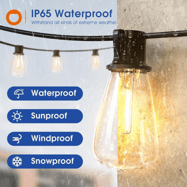 100FT(50FT*2) LED Outdoor String Lights Waterproof Patio Lights with Shatterproof ST38 Replaceable Bulbs, Dimmable outside Hanging Light Connectable for Porch, Backyard, 2200K - Image 2