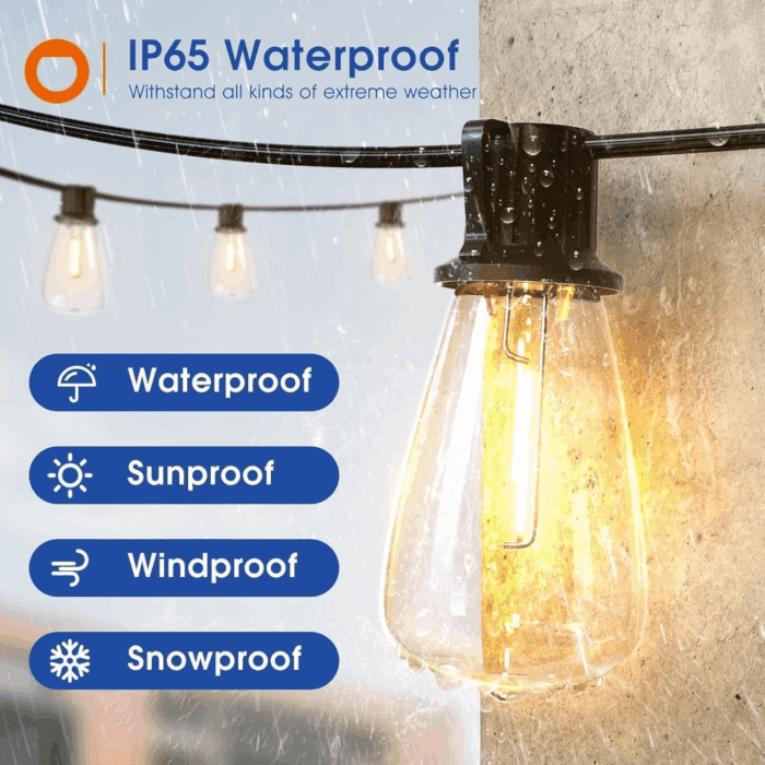 100FT(50FT*2) LED Outdoor String Lights Waterproof Patio Lights with Shatterproof ST38 Replaceable Bulbs, Dimmable outside Hanging Light Connectable for Porch, Backyard, 2200K - Image 2