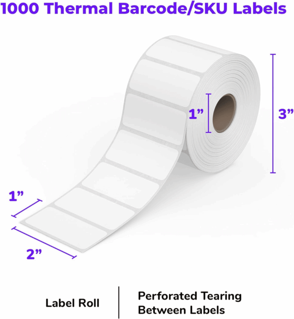 Direct Thermal 2X1 Barcode Labels - Roll of 1,000 Thermal Labels (Commercial Grade) - Image 2