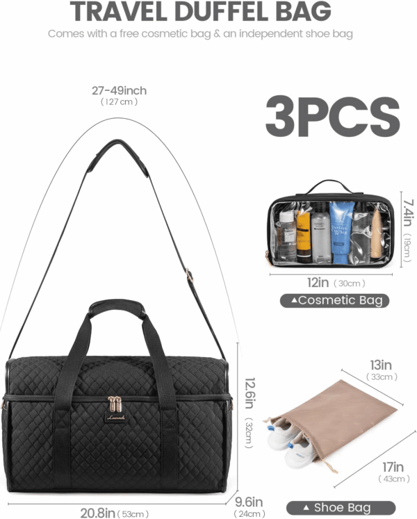 Travel Duffle Bag, Weekender Bags for Women, Carry on Duffel Bags for Airplanes, Overnight Bag with Toiletry Bag, Hospital Bag for Labor and Delivery, Yoga Gym Bag with Wet Pocket, 3Pcs Set - Image 5