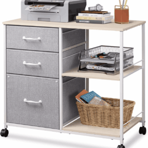 3 Drawer Mobile File Cabinet, Rolling Printer Stand with Open Storage Shelf, Fabric Lateral Filing Cabinet Fits A4 or Letter Size for Home Office, Light Grey