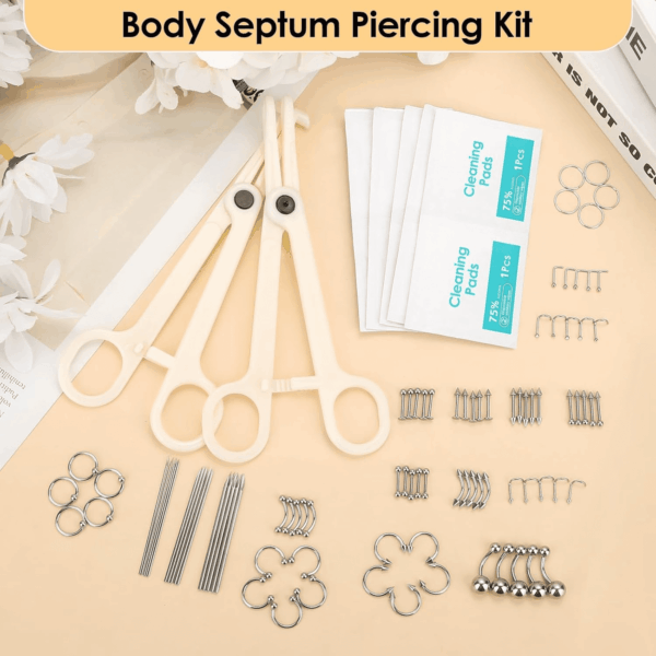 104PCS Body Septum Piercing Kit with 14G/16G/20G Piercing Needles Piercing Jewelry and Tool Set for Ear Nose Belly Button Nipple Lip Cartilage Eyebrow Tongue Navel Piercing Kit for All Piercings - Image 3