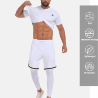 2 Piece Workout Set Gym Clothes for Men Shirt and Shorts with Leeggings Moisture-Wicking Athletic Outfits - Image 2