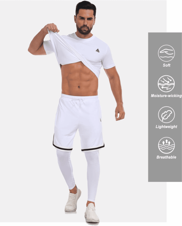 2 Piece Workout Set Gym Clothes for Men Shirt and Shorts with Leeggings Moisture-Wicking Athletic Outfits - Image 2