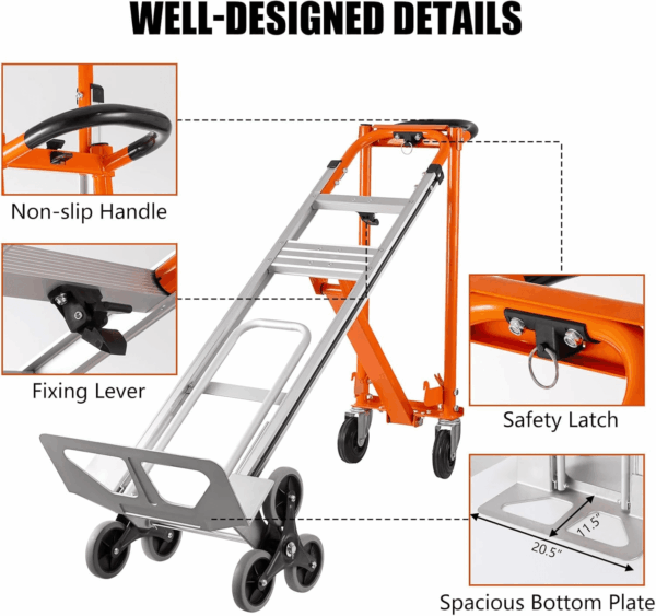 3In1 Aluminum Hand Truck 880 Lb Capacity, Stair Climbing Cart Utility Cart Converts from Hand Truck Dolly to Platform Cart 3 Positions for Transport & Moving with 10" Rubber Wheels - Image 5