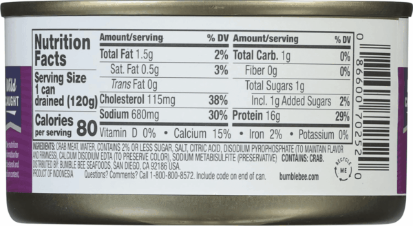 Lump Crab Meat, 6 Oz Can - 14G Protein & 1G Carb per Serving - Wild Caught, Small Chunks, Drain before Use - Packaging May Vary - Image 6
