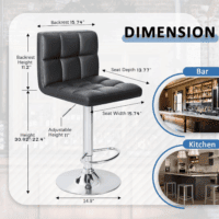 Bar Stools Modern PU Leather Adjustable Swivel Barstools, Armless Hydraulic Kitchen Counter Bar Stool Extra Height Square Island Barstool with Back Set of 2 (Leather, Black) - Image 3