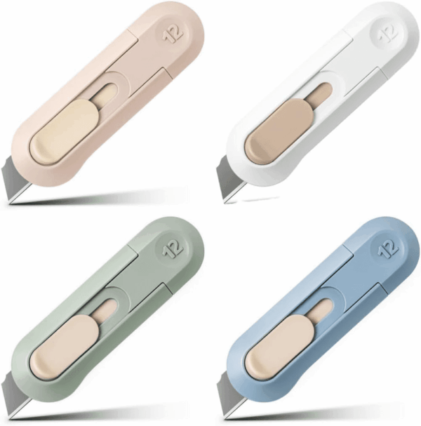 4Pcs Utility Knife Box Cutters, Retractable Letter Opener, Sharp Cartons Cardboard Cutter Razor Knife for Christmas, Smooth Mechanism Perfect for Office and Home Use