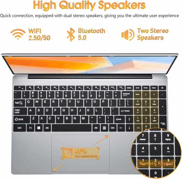 15.6 Inch Laptops, 4GB RAM, 128GB SSD Laptop Computer, Celeron N4000 Processor Notebook, Bluetooth5.0, Mini HDMI, Webcam, 7000Mah, Type-C, UHD Graphics 600(Sliver) - Image 6