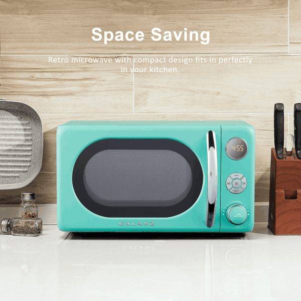GLCMKA07GNR-07 Retro Microwave Oven, LED Lighting, Pull Handle Design, Child Lock, Surf Green, 0.7 Cu Ft - Image 4