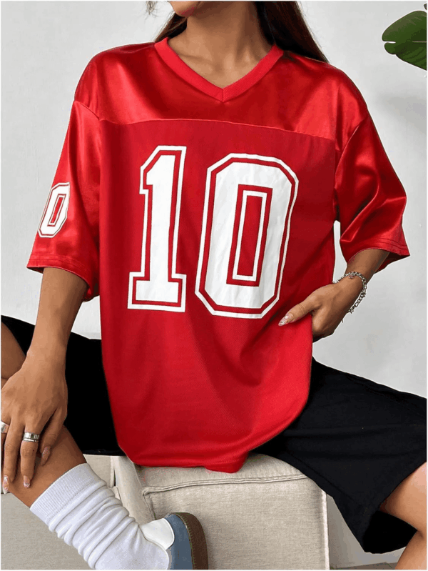 Women'S Oversized Jersey Shirt Graphic Tees V Neck Short Sleeve Vintage T Shirts - Image 5