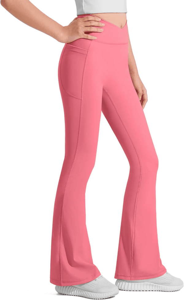 Girls Flare Leggings Kids Bell Bottom Cross High Waisted Dance Yoga Flared Pants - Image 3