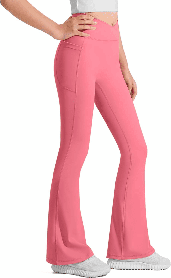 Girls Flare Leggings Kids Bell Bottom Cross High Waisted Dance Yoga Flared Pants - Image 3