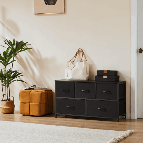 Dresser for Bedroom with 5 Drawers, Wide Chest of Drawers, Fabric Bedroom Dresser with Drawer Organizer, Storage Organizer Unit with Fabric Bins for Closet, Living Room, Hallway, Classic Black - Image 8