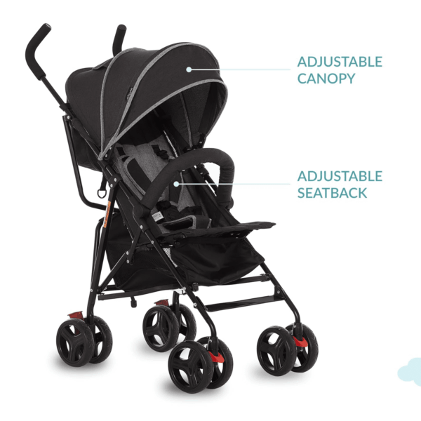 Vista Moonwalk Baby Stroller in Black, Lightweight Infant Stroller with Compact Fold, Multi-Position Recline Umbrella Stroller with Canopy, Extra Large Storage and Cup Holder - Image 6