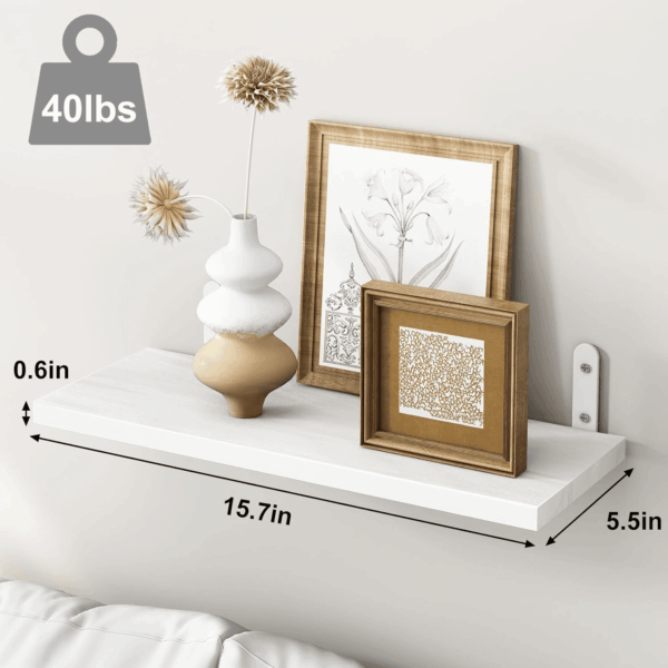 Wood Floating Shelves for Wall Decor, Wall Shelves Set of 6, Wall Mounted Floating Shelf for Bedroom Decor, Bathroom Storage, Farmhouse Shelf for Wall - White - Image 3